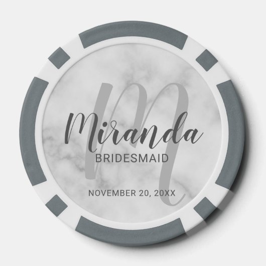 Moderne Manuscript Gepersonaliseerde Bridesmaid Poker Chips (Achterkant)