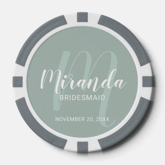 Moderne Manuscript Gepersonaliseerde Bridesmaid Poker Chips (Voorkant)