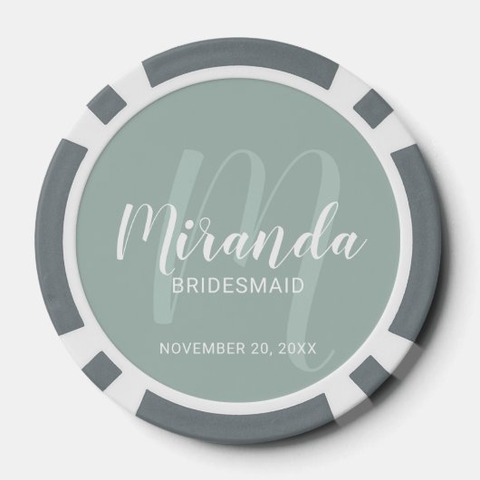 Moderne Manuscript Gepersonaliseerde Bridesmaid Poker Chips (Achterkant)