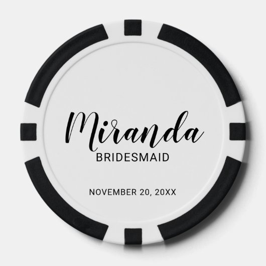 Moderne Manuscript Gepersonaliseerde Bridesmaid Poker Chips (Voorkant)
