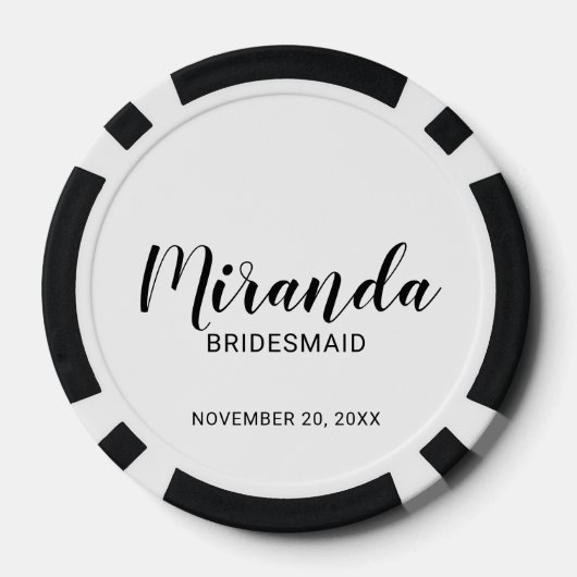 Moderne Manuscript Gepersonaliseerde Bridesmaid Poker Chips (Achterkant)