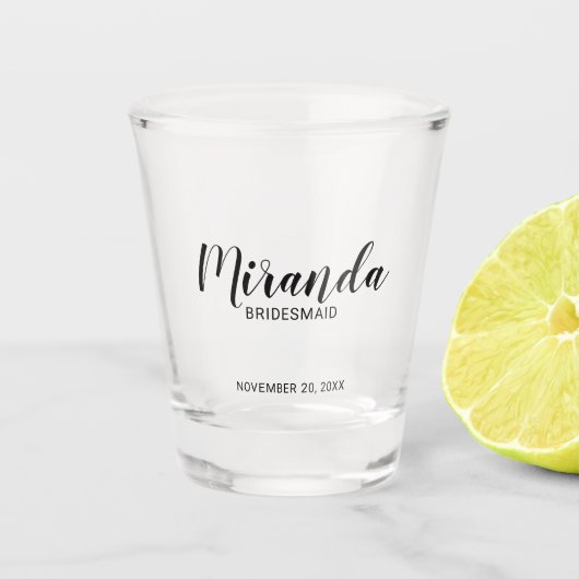 Moderne Manuscript Gepersonaliseerde Bridesmaid Shot Glas (Voorkant)