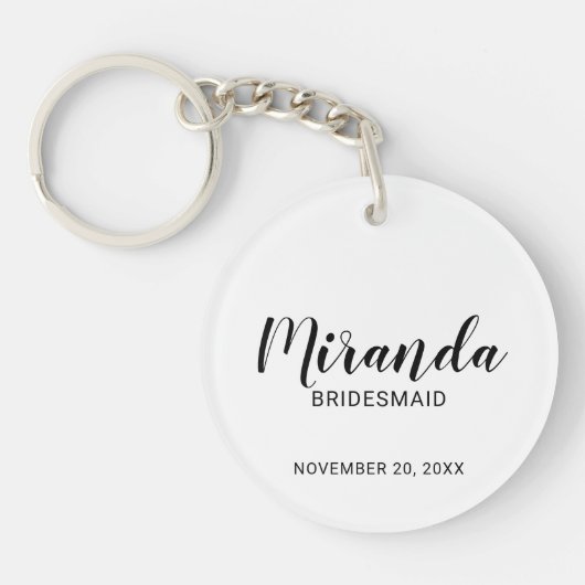 Moderne Manuscript Gepersonaliseerde Bridesmaid Sleutelhanger (Voorkant)