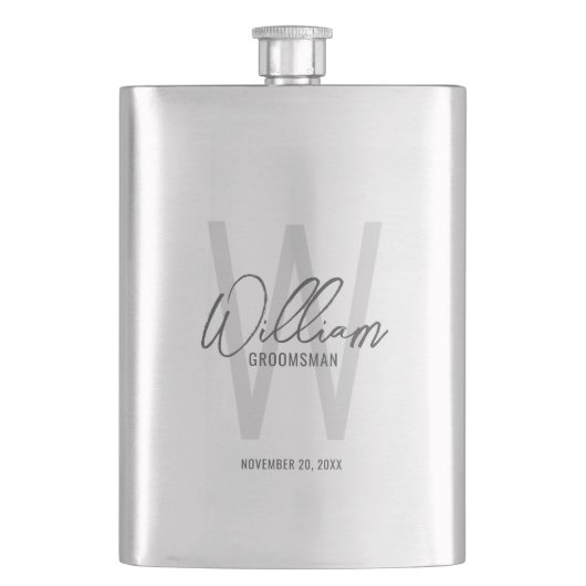Moderne Manuscript Gepersonaliseerde Naam Groomsma Flacon (Voorkant)