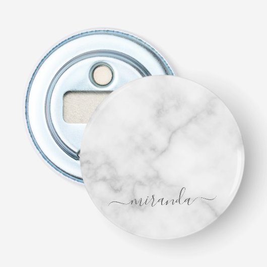 Moderne Manuscript Gepersonaliseerde Naam Witte Ma Button Flesopener (Voorkant)