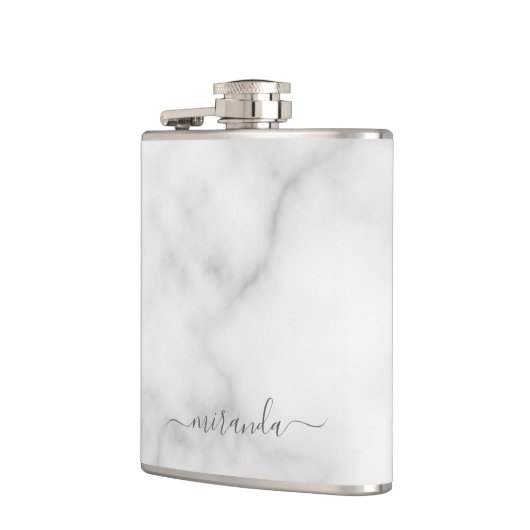 Moderne Manuscript Gepersonaliseerde Naam Witte Ma Heupfles (Links)