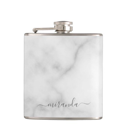 Moderne Manuscript Gepersonaliseerde Naam Witte Ma Heupfles (Voorkant)