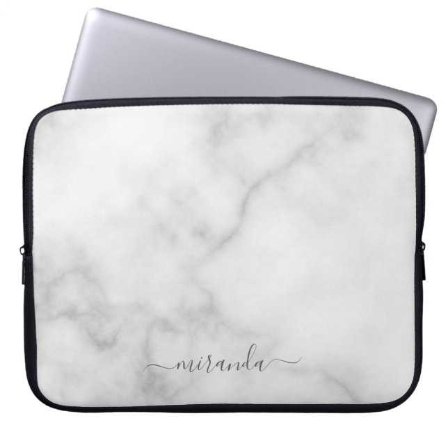 Moderne Manuscript Gepersonaliseerde Naam Witte Ma Laptop Sleeve (Voorkant)