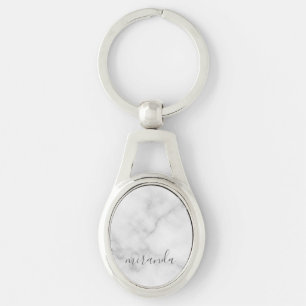 Moderne Manuscript Gepersonaliseerde Naam Witte Ma Sleutelhanger