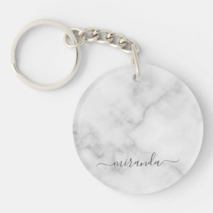 Moderne Manuscript Gepersonaliseerde Naam Witte Ma Sleutelhanger