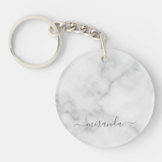 Moderne Manuscript Gepersonaliseerde Naam Witte Ma Sleutelhanger (Voorkant)