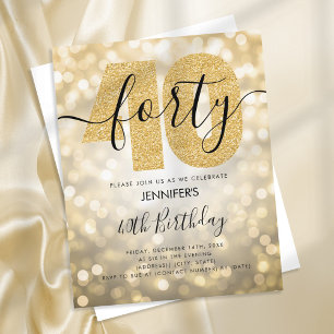 Moderne Manuscript Gold 40th Birthday Party nodigt
