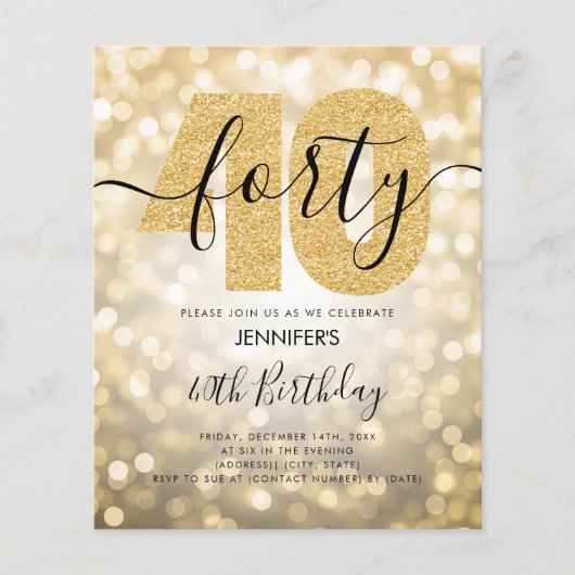 Moderne Manuscript Gold 40th Birthday Party nodigt (Voorkant)