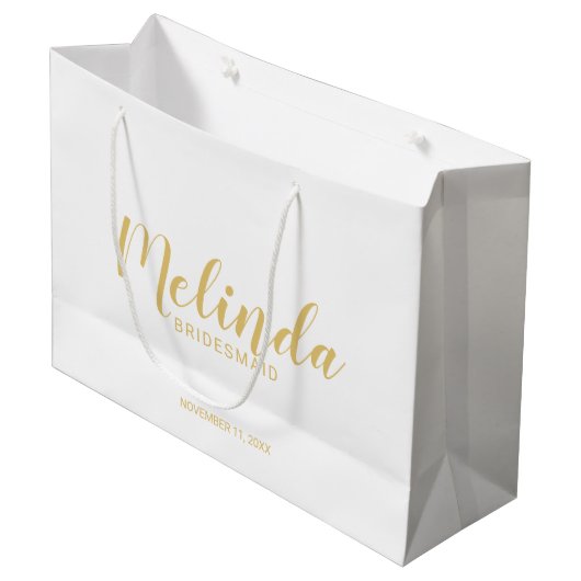 Moderne Manuscript Gold Aangepaste Bridesmaids Groot Cadeauzakje (Voorkant Gekanteld)