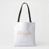 Moderne Manuscript Gold Aangepaste Bridesmaids Tote Bag (Voorkant)