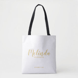 Moderne Manuscript Gold Aangepaste Bridesmaids Tote Bag