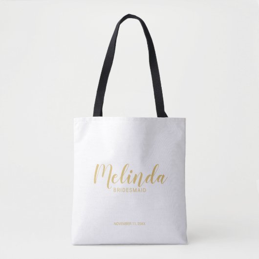 Moderne Manuscript Gold Aangepaste Bridesmaids Tote Bag (Voorkant)