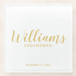 Moderne Manuscript Gold Persoonlijke Groomsmen Glazen Onderzetter