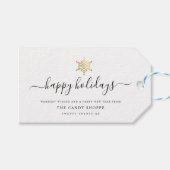 Moderne Manuscript Gold Snowflake Business Holiday Cadeaulabel (Voorkant (Horizontaal))