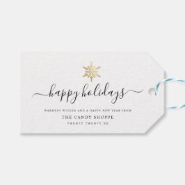 Moderne Manuscript Gold Snowflake Business Holiday Cadeaulabel