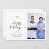 Moderne Manuscript Gold Snowflake Corporate Photo Feestdagenkaart (Voorkant / Achterkant)