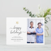 Moderne Manuscript Gold Snowflake Corporate Photo Feestdagenkaart (Staand voorkant)