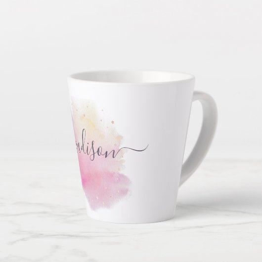 Moderne Manuscript Handtekening Typografie Naam Latte Mok (Rechterhoek)