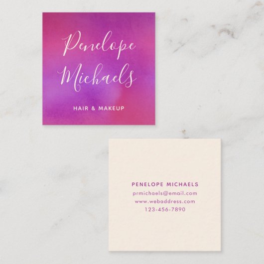 Moderne Manuscript Kleurrijke Waterverf Vierkante Visitekaartje (Voorkant / Achterkant)