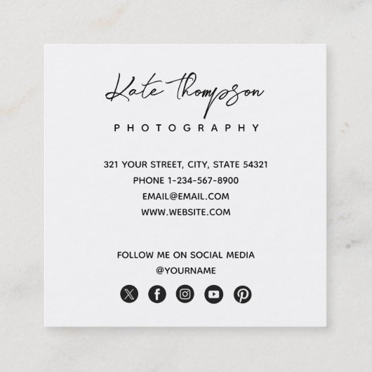 Moderne Manuscript Minimale de Code Sociale Media  Vierkante Visitekaartje (Achterkant)