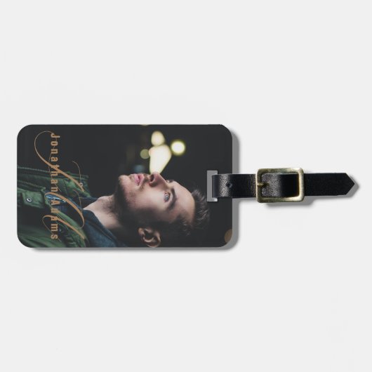 Moderne Manuscript Monogramed Volledige Foto Bagagelabel (Voorkant horizontaal)