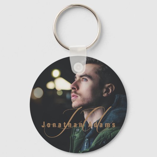 Moderne Manuscript Monogramed Volledige Foto Sleutelhanger (Voorkant)