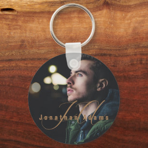 Moderne Manuscript Monogramed Volledige Foto Sleutelhanger