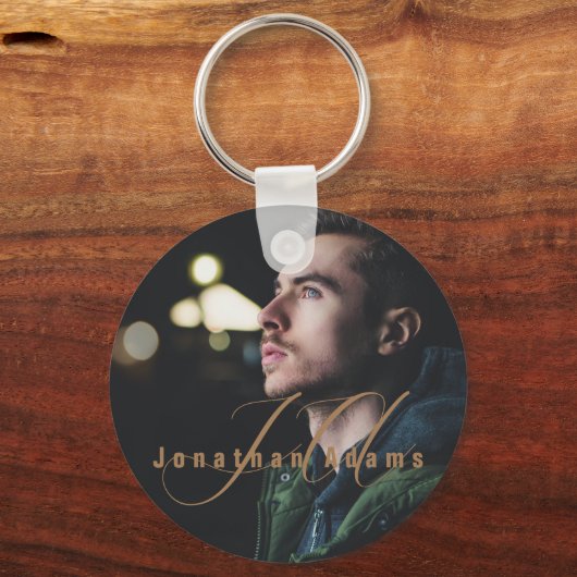 Moderne Manuscript Monogramed Volledige Foto Sleutelhanger (Voorkant)