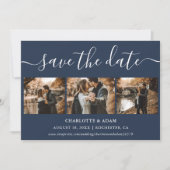 Moderne Manuscript Navy Blue 4 Foto slaat de datum Save The Date (Voorkant)