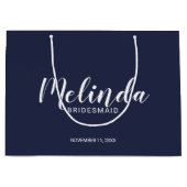 Moderne Manuscript Navy Blue Personalized Bridesma Groot Cadeauzakje (Voorkant)