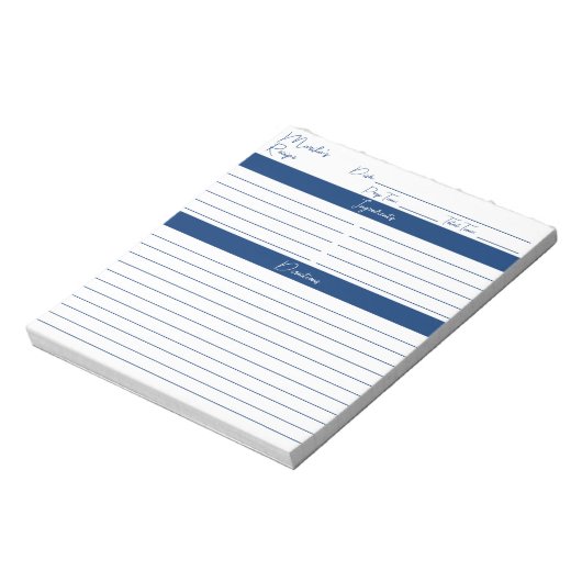 Moderne Manuscript Navy Personalized Recipes Notitieblok (Linkerzijde)