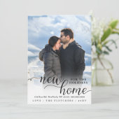 Moderne Manuscript Nieuw Huis voor de Foto van Fee Feestdagenkaart (Staand voorkant)