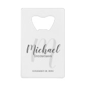 Moderne Manuscript Persoonlijke Groomsmen Creditkaart Flessenopener (Voorkant)