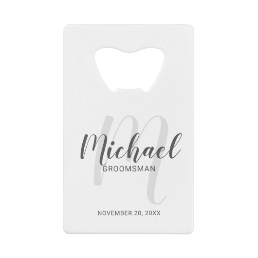 Moderne Manuscript Persoonlijke Groomsmen Creditkaart Flessenopener (Voorkant)