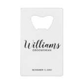 Moderne Manuscript Persoonlijke Groomsmen Creditkaart Flessenopener (Voorkant)