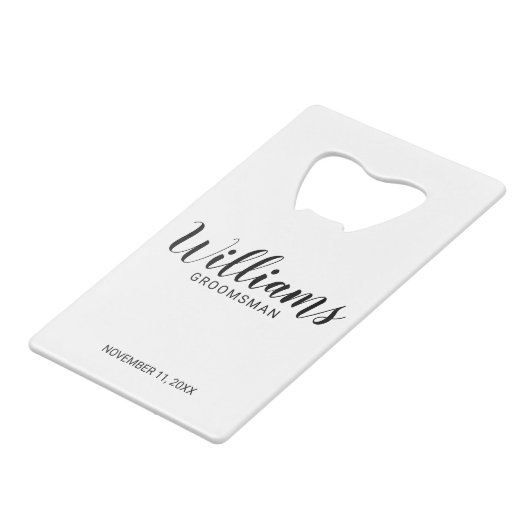 Moderne Manuscript Persoonlijke Groomsmen Creditkaart Flessenopener (Voorkant Gekanteld)