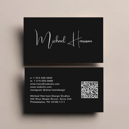 Moderne Manuscript QR Code Professioneel Zwart Visitekaartje