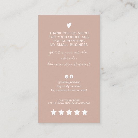 Moderne manuscript QR code tan perzikorde dank u Visitekaartje (Achterkant)