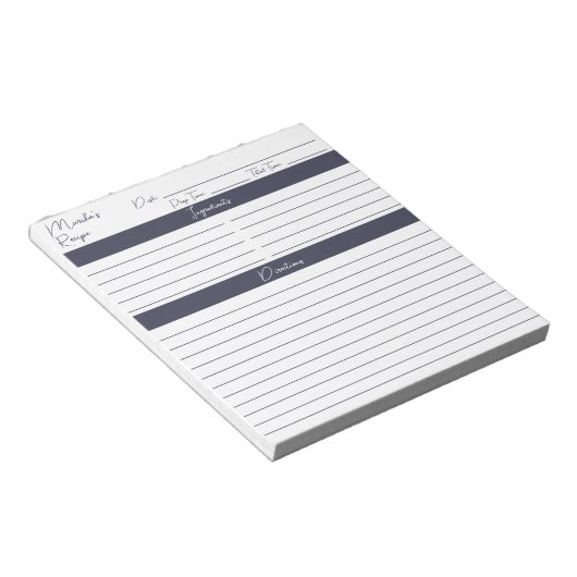 Moderne Manuscript Slate Gray Personalized Recipes Notitieblok (Schuin)