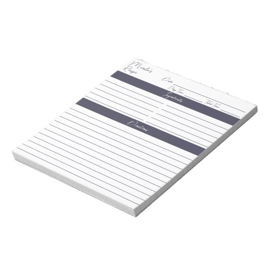 Moderne Manuscript Slate Gray Personalized Recipes Notitieblok (Linkerzijde)