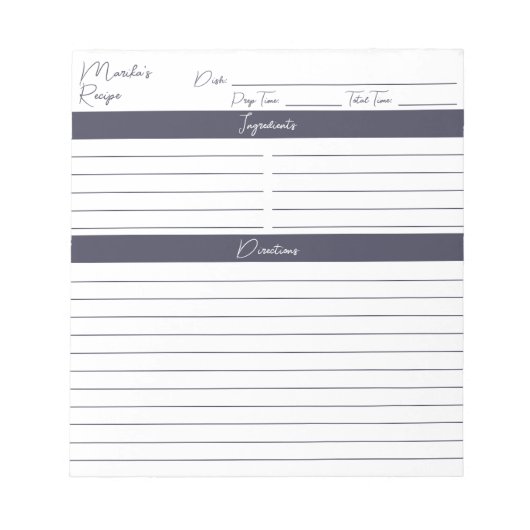 Moderne Manuscript Slate Gray Personalized Recipes Notitieblok (Voorkant)