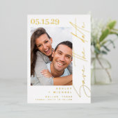 Moderne Manuscript Typografie Foto sparen de Datum Folie Uitnodiging (Staand Voorkant)