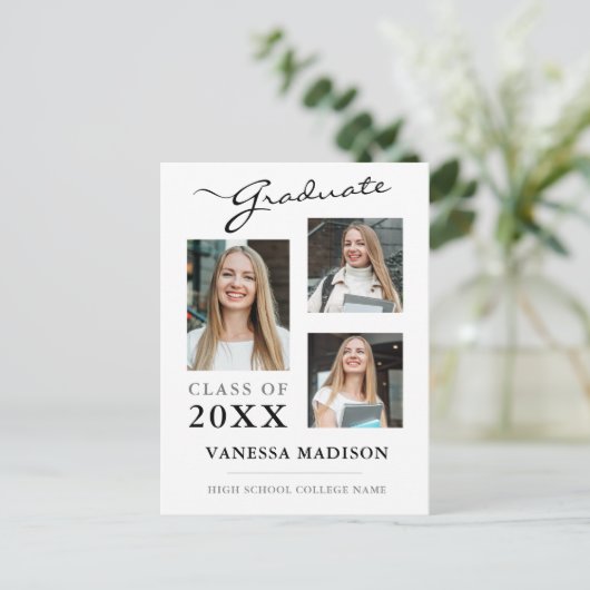 Moderne Manuscript Witte Aankondiging Afstuderen Briefkaart (Staand voorkant)