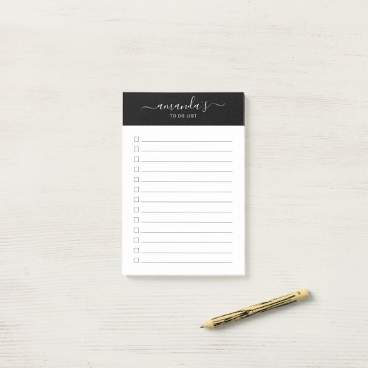 Moderne Manuscript zwart-wit om Lijst te doen Post-it® Notes (Op bureau)