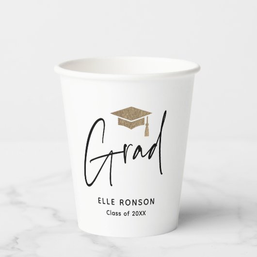 Moderne Manuscript Zwarte en Witte GraduPartij Papieren Bekers (Voorkant)